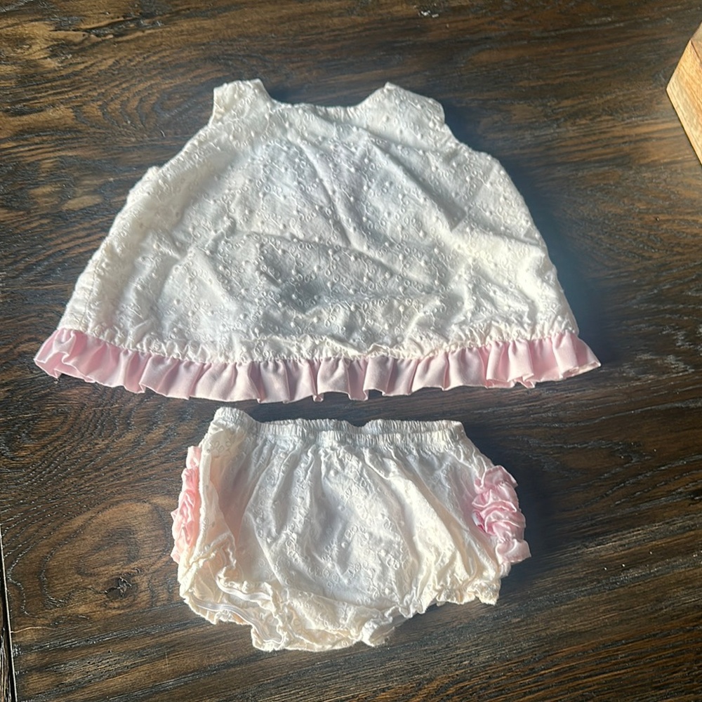 Ruffle Butts Pink and White Casual Dress with Ruffled Trim